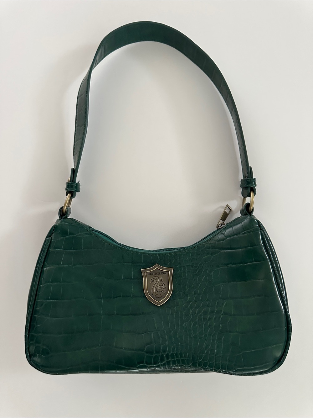 Slytherin Harry Potter Deep Green Croc-Texture Shoulder Bag with Shield Accent